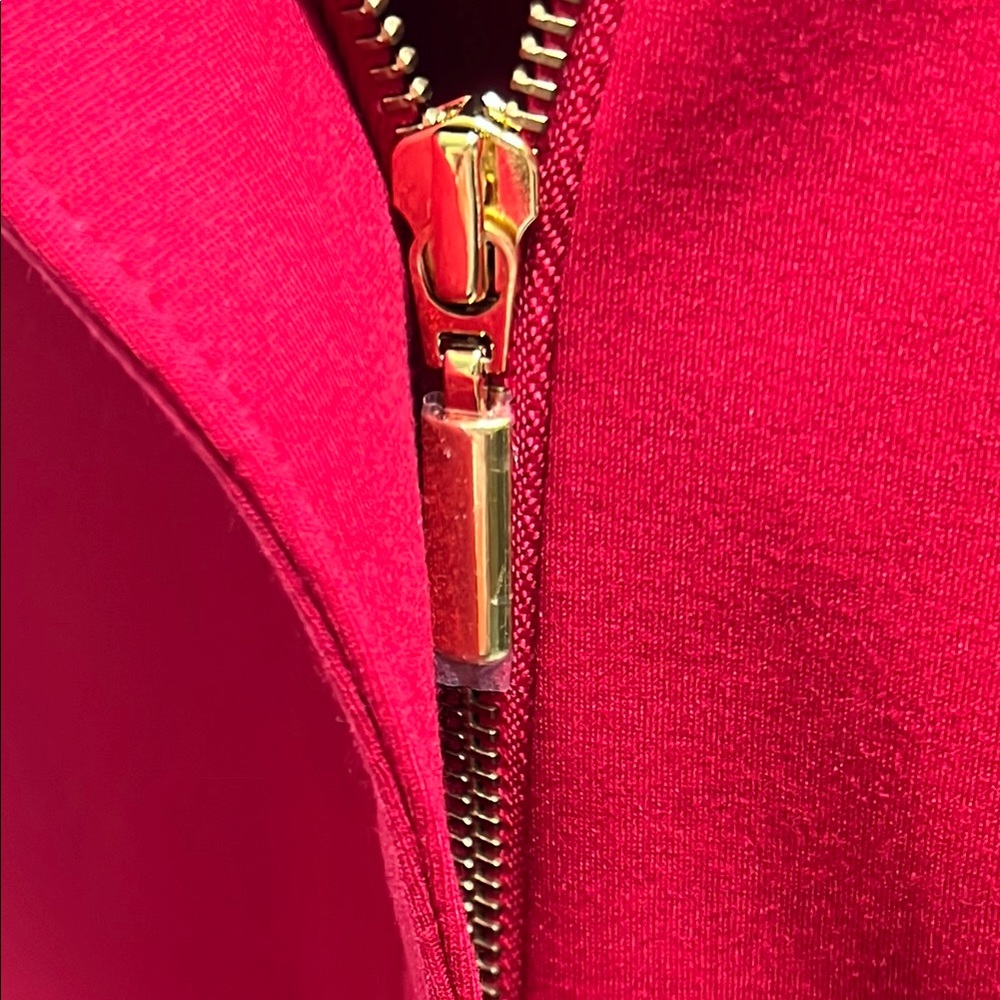 Chico’s Women's Red Jacket with Gold Zipoer Accents and Pockets Like New, Medium - Picture 11 of 14